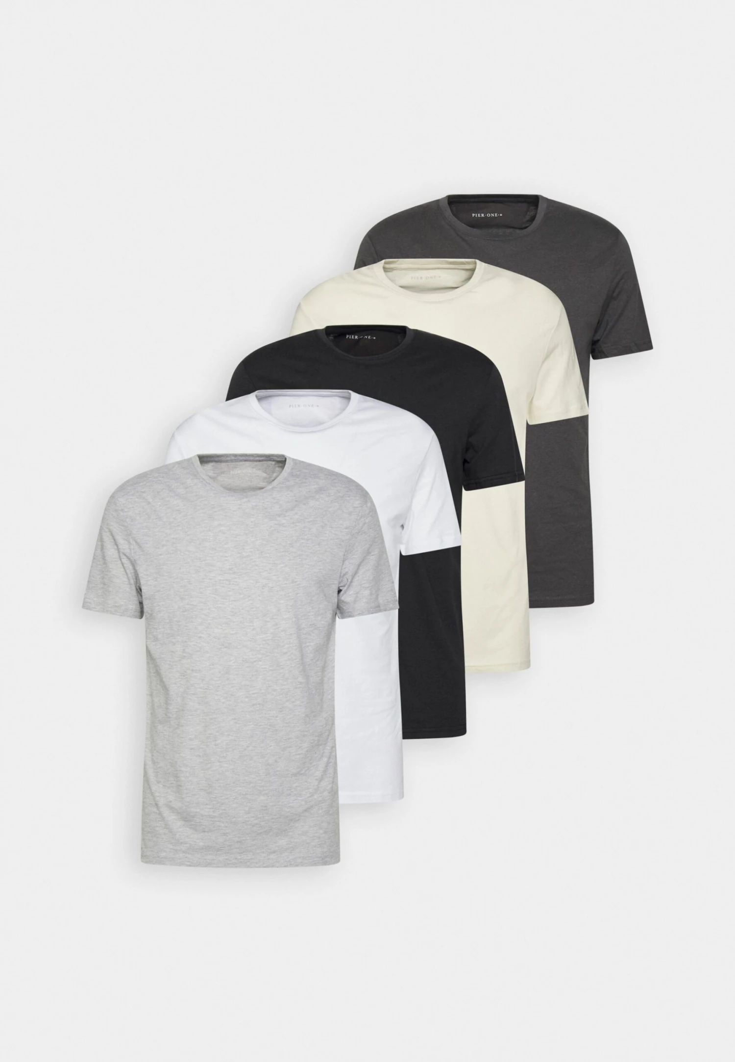Pier One 5 Pack - T-Shirt Basic - White/Off-White/Light Grey/Beige/Black 10 Pier One 5 Pack - T-Shirt Basic - White/Off-White/Light Grey/Beige/Black - Afbeelding 8